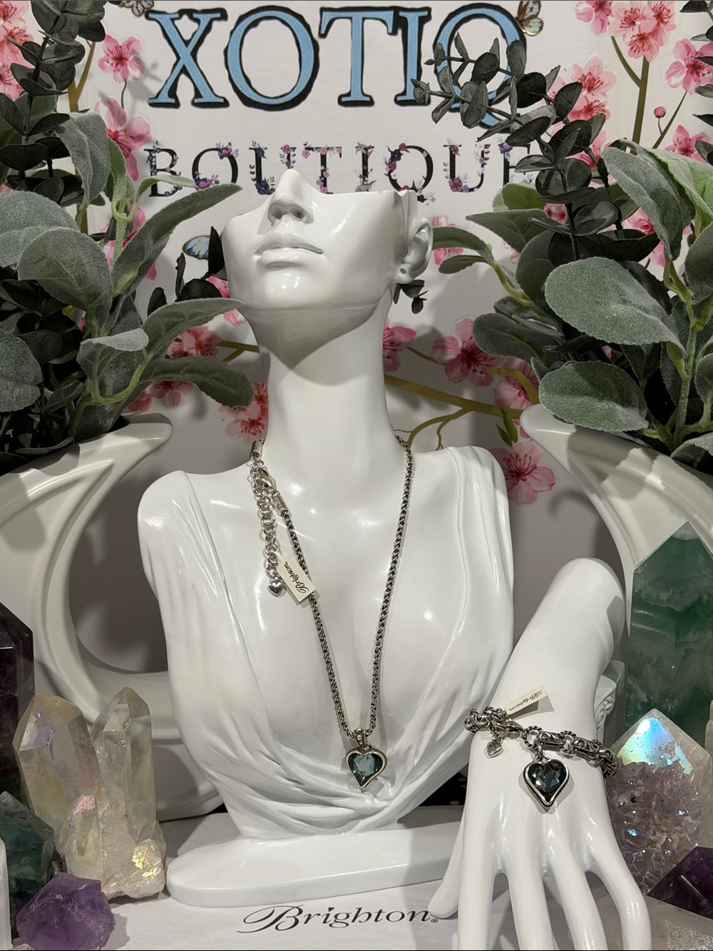 🆕💎RARE SET! BRIGHTON ‘BiBi Gem Heart’ VTG SLVR BLUE Swarovski Crystal Set!